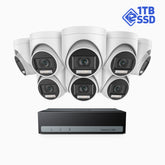 SSDK500 - 3K 8 Kanal außen Kabelgebunden Überwachungskamera-Set mit 8 Kameras, integrierte 1024 GB eSSD, Zwei Lichtern Nachtsicht, 3072*1728 Auflösung, bis zu 2 Wochen Aufzeichnung, Eingebautes Mikrofon, IP67